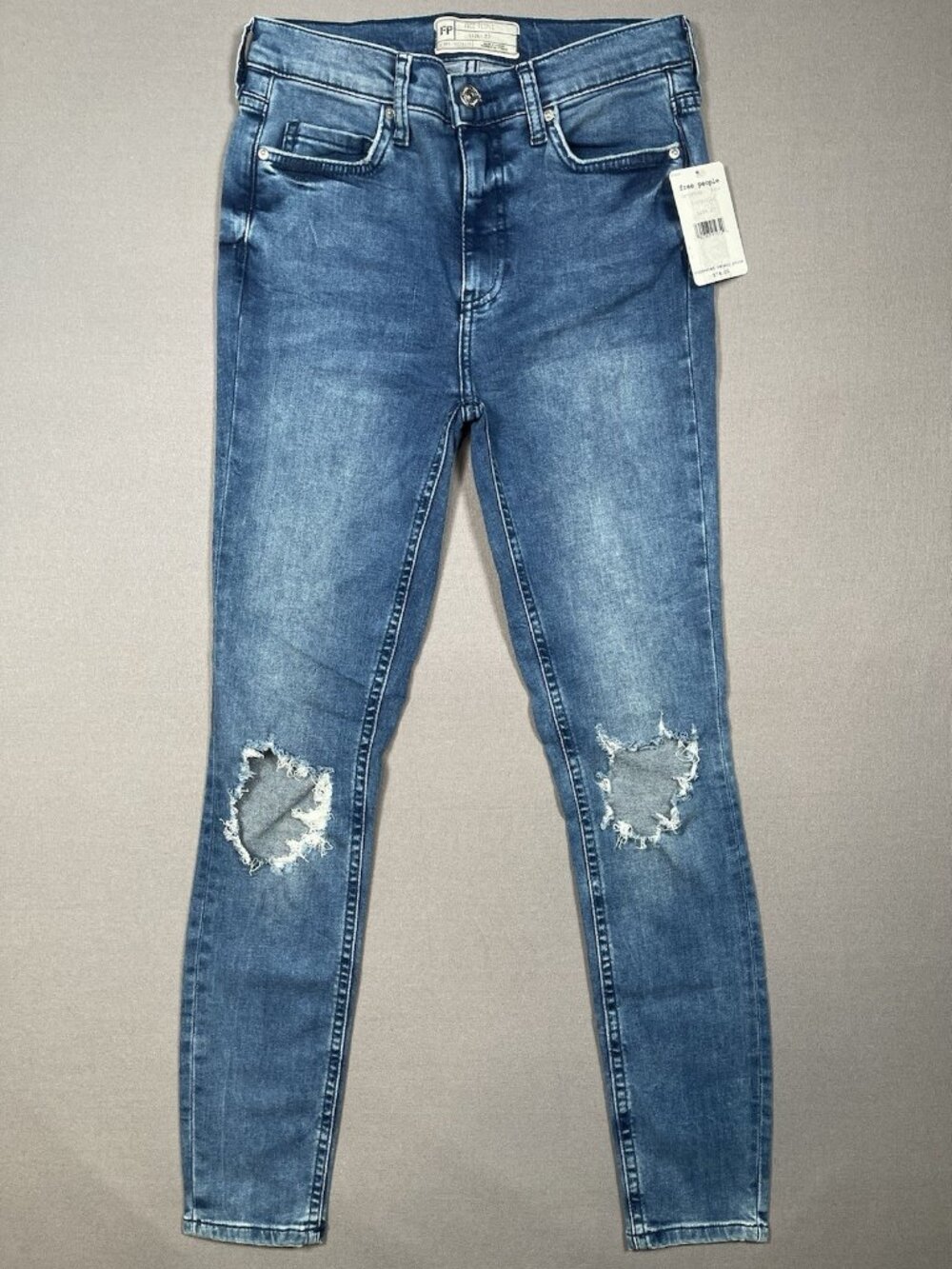 NWT Free People Turquoise Busted Knee Blue Skinny Jeans - Women Size 27
